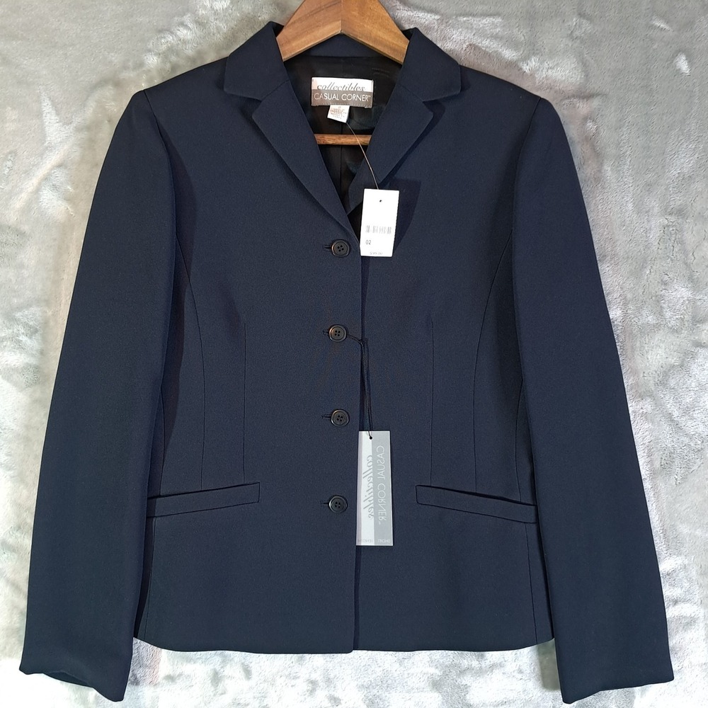 CASUAL CORNER Collectibles Women's Size 2 Blazer Jacket‎ Navy Blue Business NWT